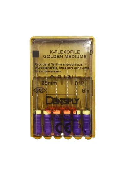 Ручной файл, Dentsply, K-FLEXOFILE golden medium, 25 мм, №12, сталь, 6 шт