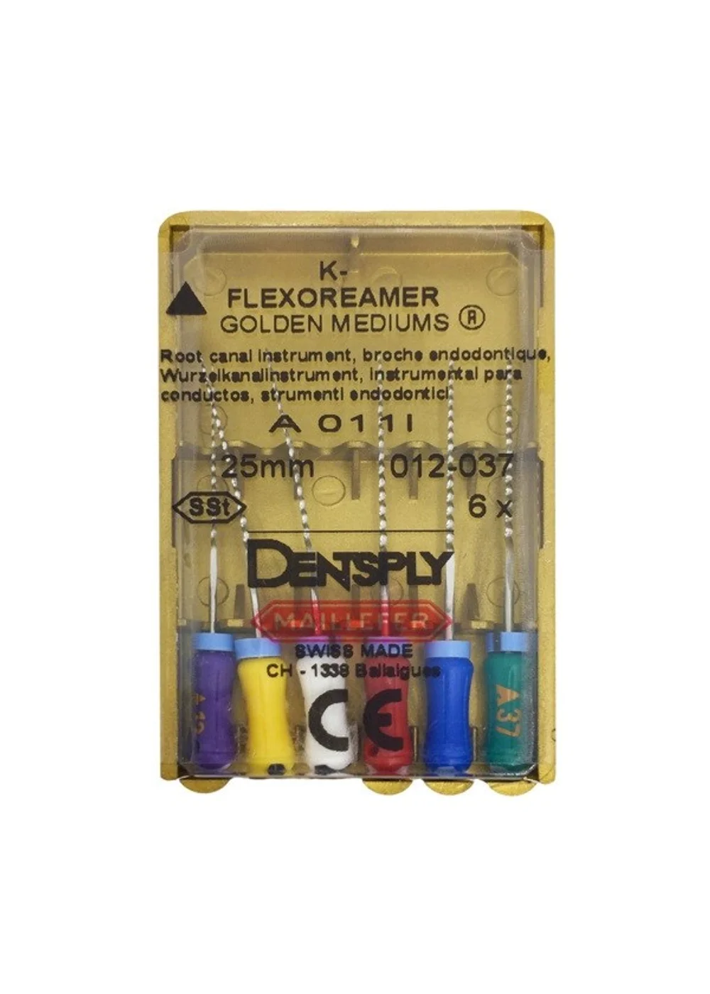 K-flexo Reamers golden medium - ручные файлы, сталь, №12-37, 25 мм, 6 шт