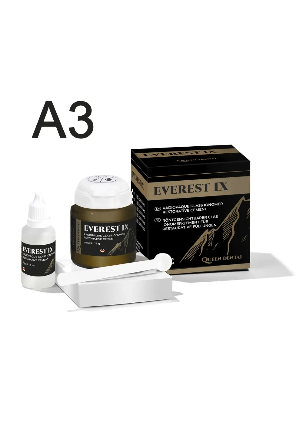 Стеклоиономерный реставрационный цемент, Queen Dental, Эверест IX, A3, 15г+10мл
