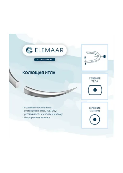 Elemaar ELNYLON 5/0 - шовный материал, 75 см, 1/2, 16 мм, колющая, 12 шт.