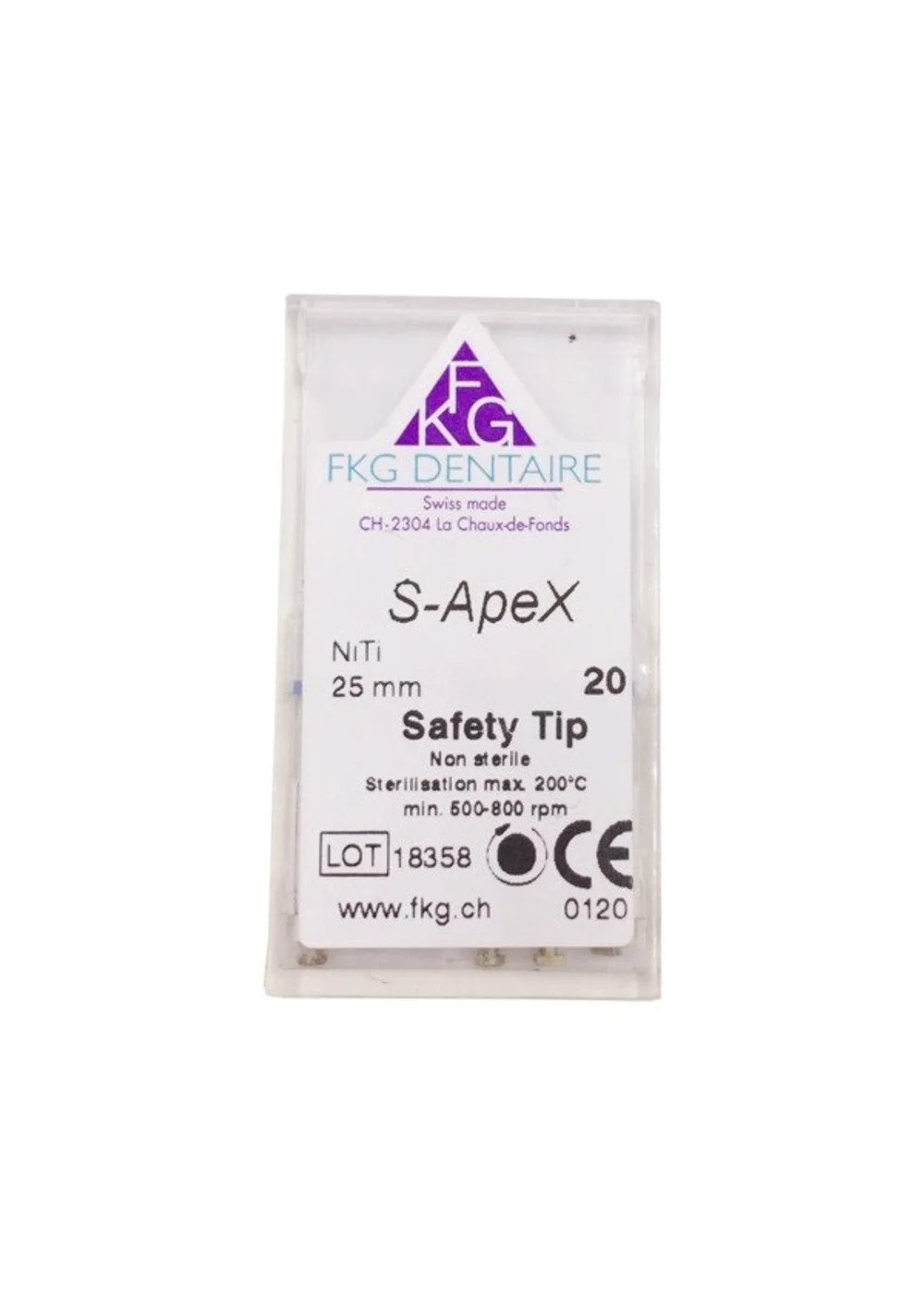 Машинный файл, FKG, S-Apex NiTi Ra, 25 мм, №20, обратная конусность, 6 шт