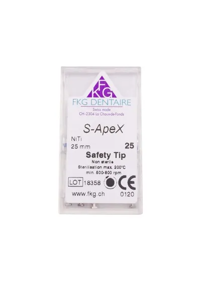 Машинный файл, FKG, S-Apex NiTi Ra, 25 мм, конус 2%, №25, апикальный уступ, стерильный, 6 шт