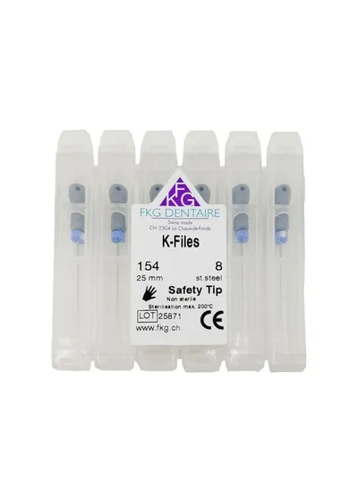 K-files - ручные стальные файлы, эргономичная ручка со счетчиком, 25 мм, №08, 6 шт