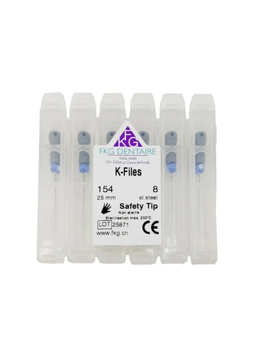 K-files - ручные стальные файлы, эргономичная ручка со счетчиком, 25 мм, №08, 6 шт