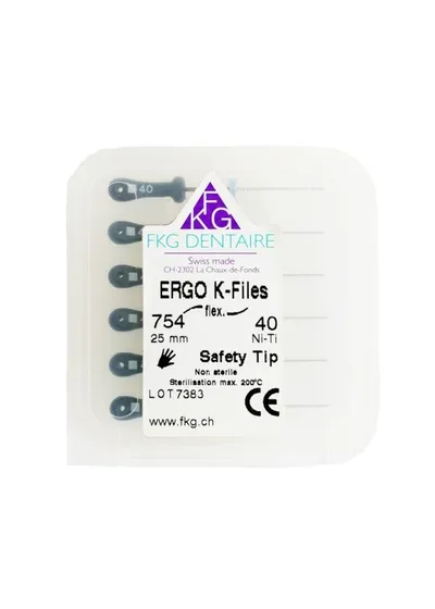 ERGOFLEX K Ni-Ti - ручные никель-титановые файлы, эргономичная ручка, 25 мм, №40, 6 шт