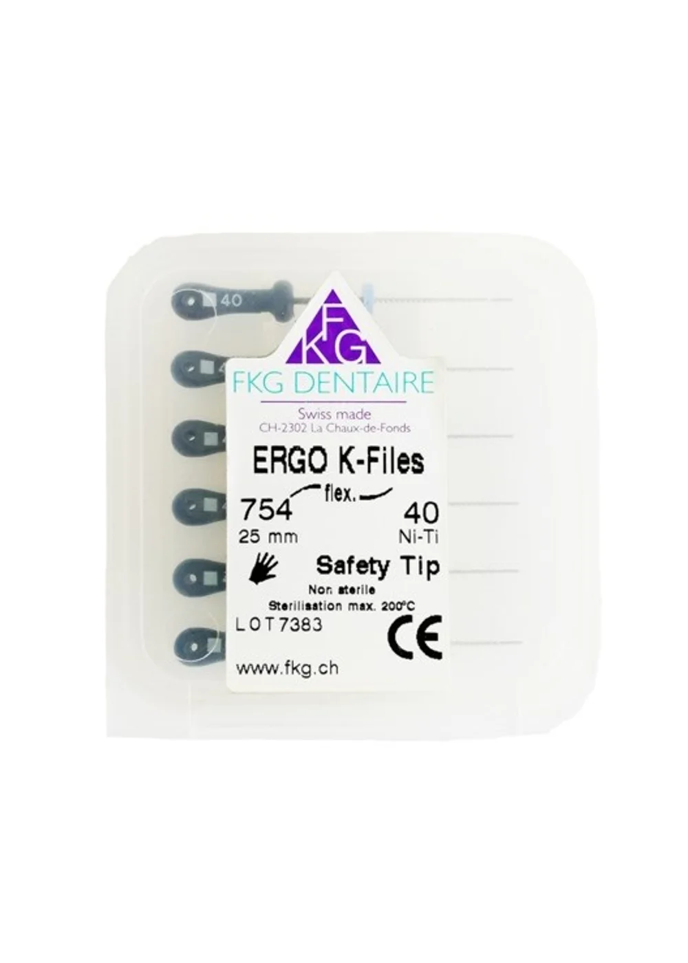 ERGOFLEX K Ni-Ti - ручные никель-титановые файлы, эргономичная ручка, 25 мм, №40, 6 шт