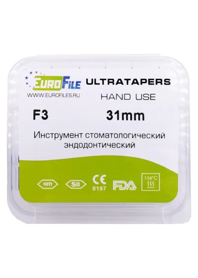 Ultratapers Hand - ручные файлы, 31 мм, размер F3, никель-титан, 6 шт