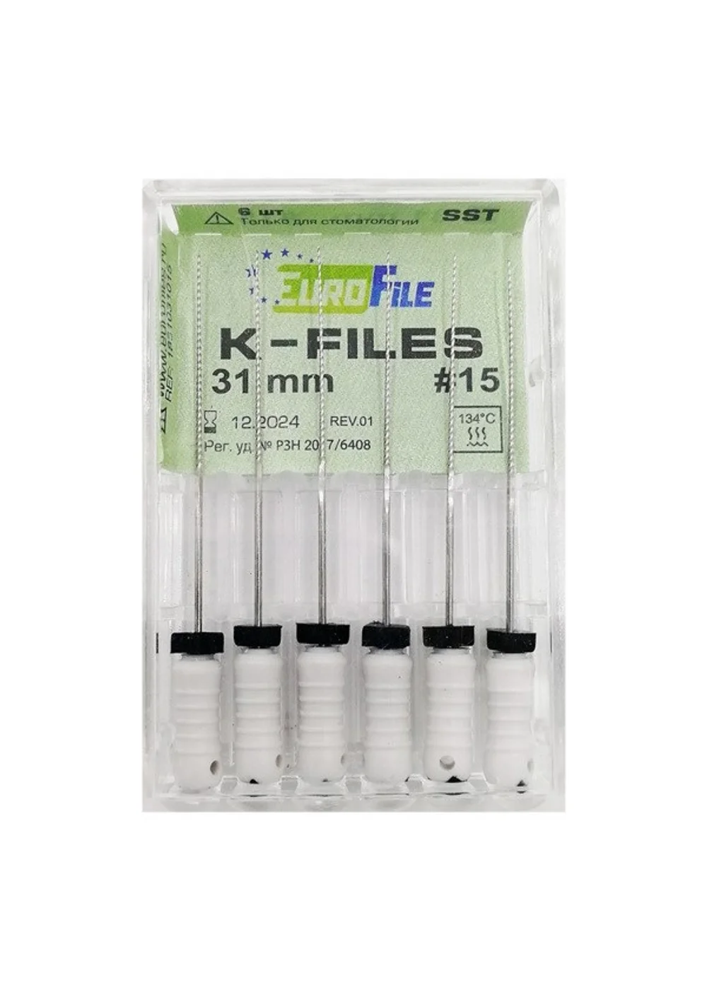 K-Files - ручные файлы, 31 мм, №15, сталь, 6 шт