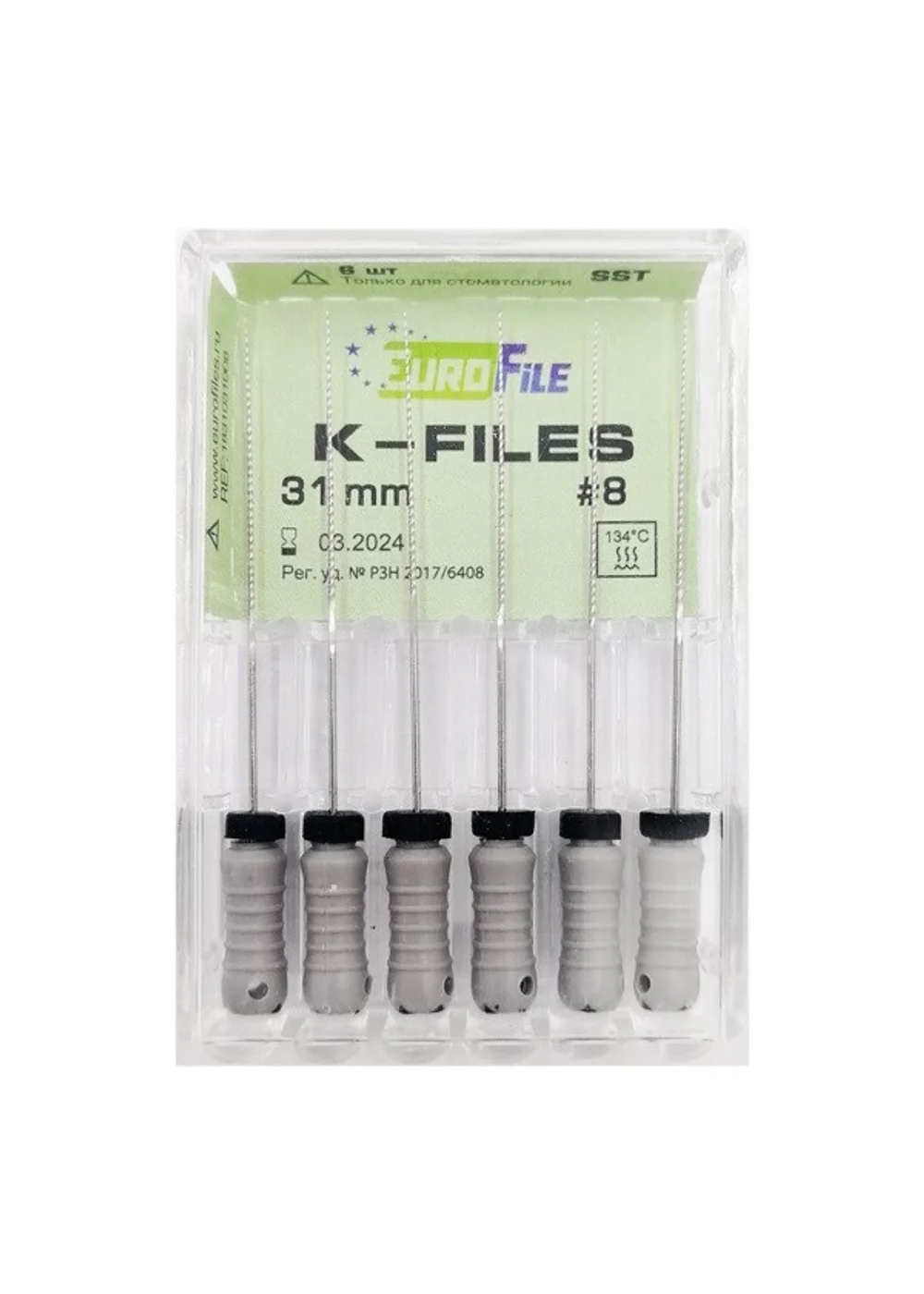 K-Files - ручные файлы, 31 мм, №08, сталь, 6 шт