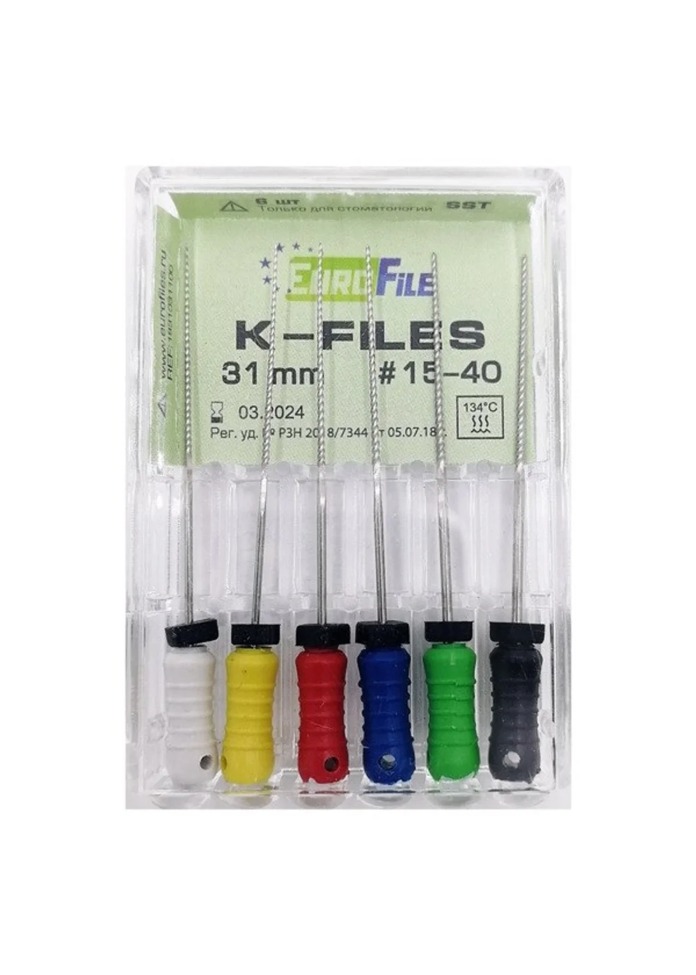 K-Files - ручные файлы, 31 мм, №15-40, сталь, 6 шт