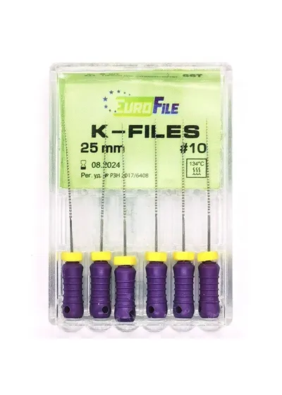 K-Files - ручные файлы, 25 мм, №10, сталь, 6 шт