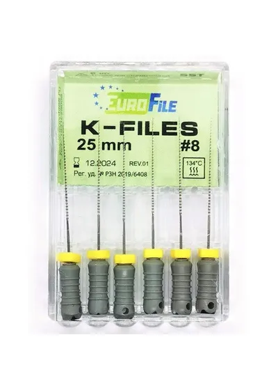 K-Files - ручные файлы, 25 мм, №08, сталь, 6 шт