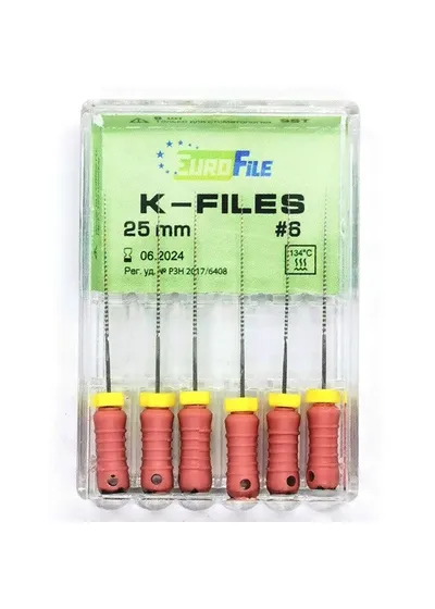K-Files - ручные файлы, 25 мм, №06, сталь, 6 шт