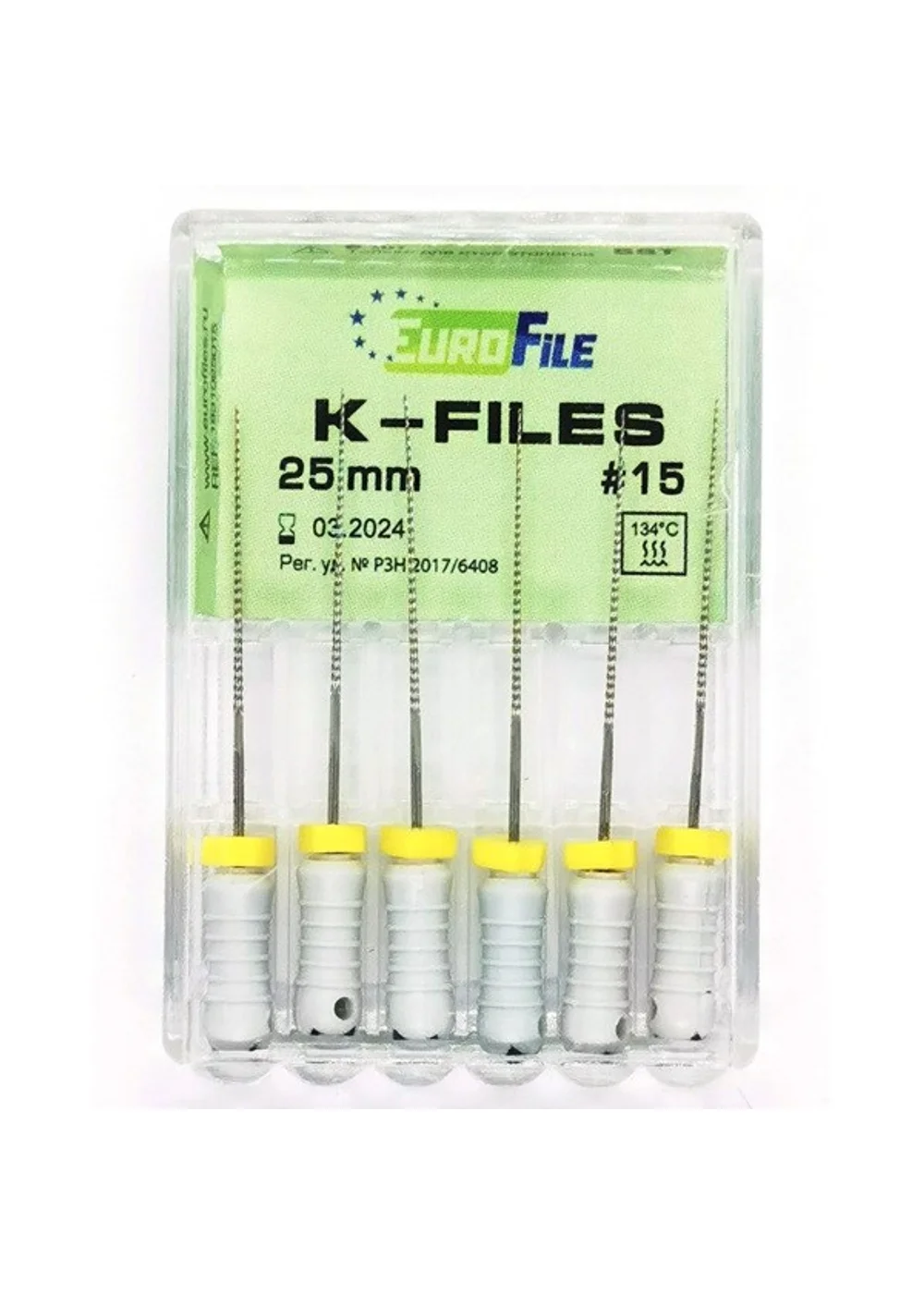K-Files - ручные файлы, 25 мм, №15, сталь, 6 шт