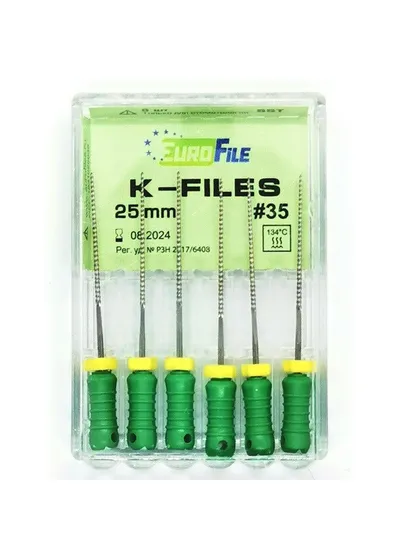 K-Files - ручные файлы, 25 мм, №35, сталь, 6 шт
