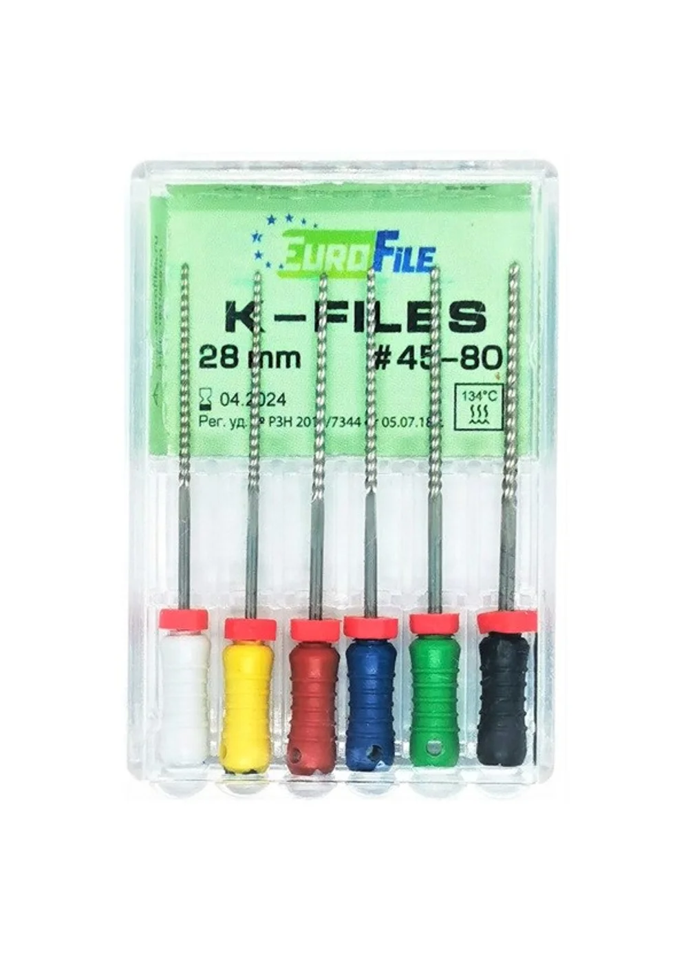 K-Files - ручные файлы, 28 мм, №45-80, сталь, 6 шт