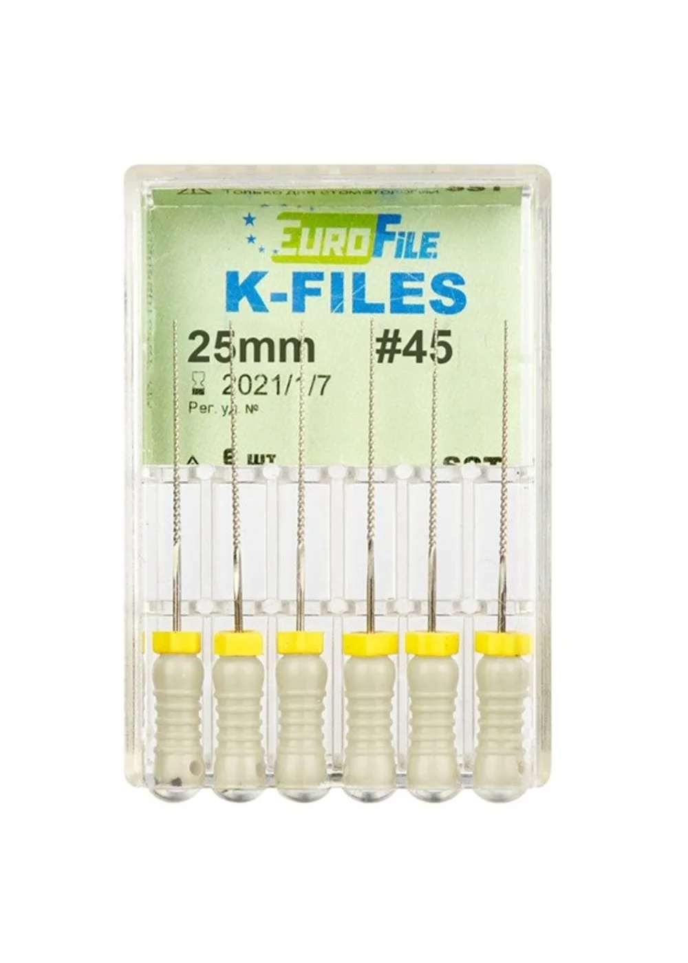 K-Files - ручные файлы, 25 мм, №45, сталь, 6 шт