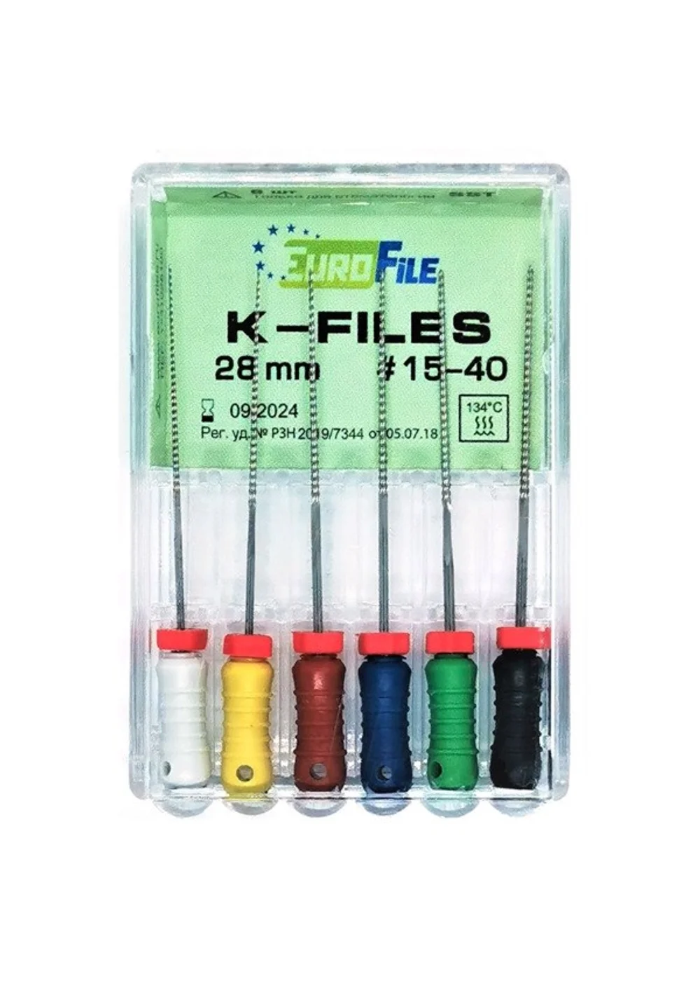 K-Files - ручные файлы, 28 мм, №15-40, сталь, 6 шт