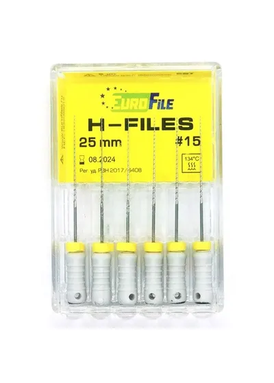 H-Files - ручные файлы, 25 мм, №15, сталь, 6 шт