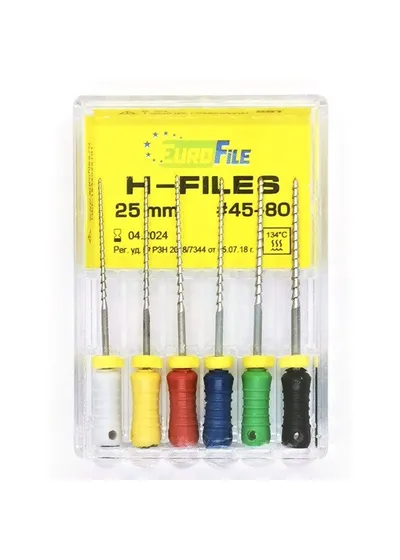 H-Files - ручные файлы, 25 мм, №45-80, сталь, 6 шт