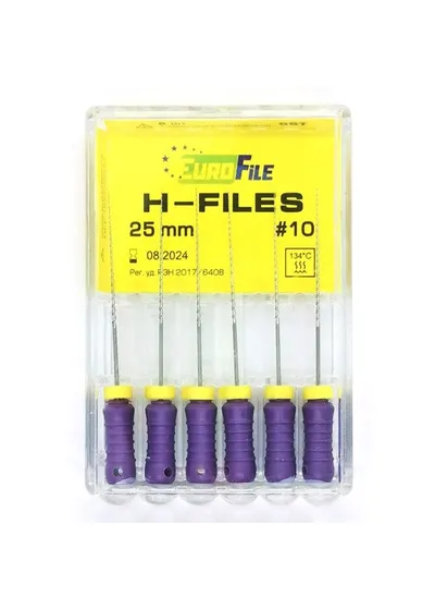 H-Files - ручные файлы, 25 мм, №10, сталь, 6 шт