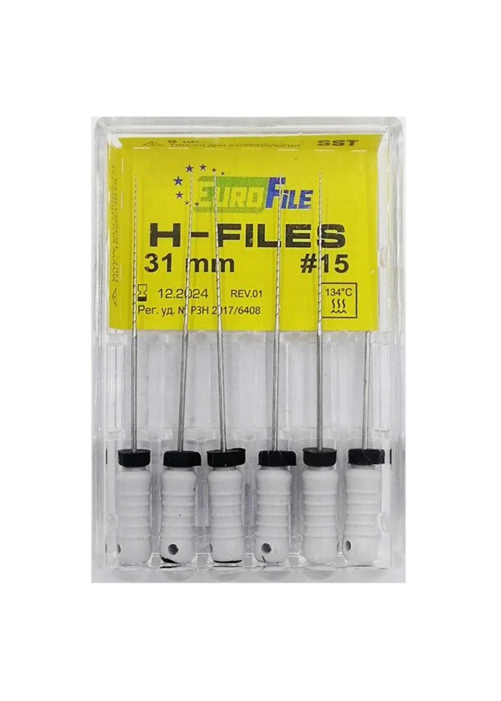 H-Files - ручные файлы, 31 мм, №15, сталь, 6 шт
