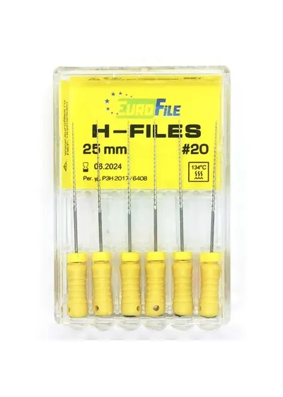 H-Files - ручные файлы, 25 мм, №20, сталь, 6 шт