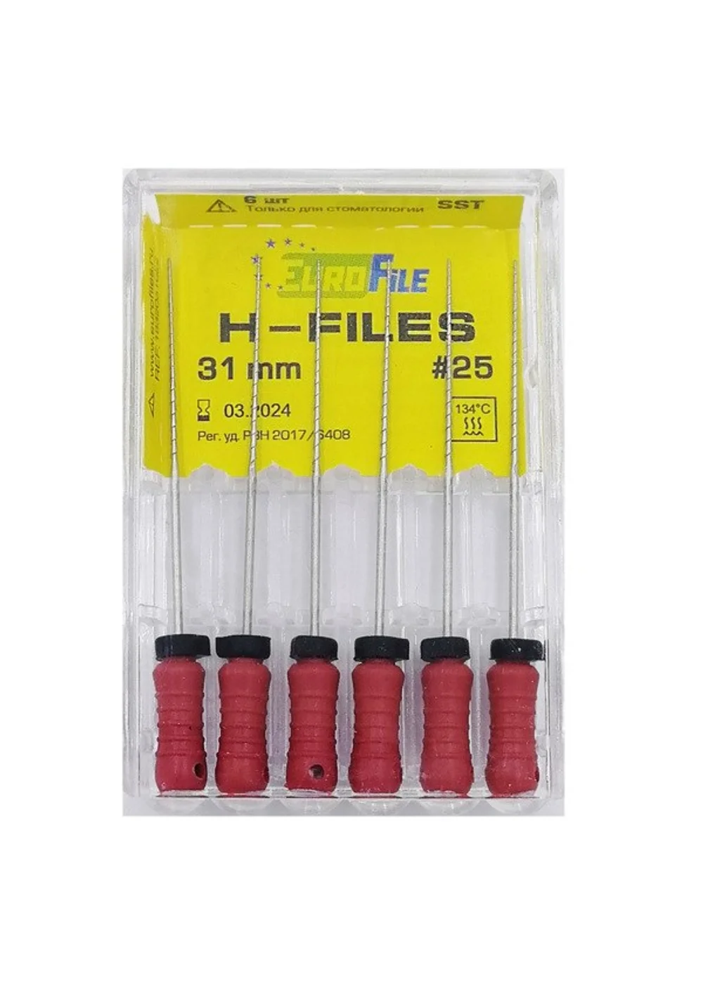 H-Files - ручные файлы, 31 мм, №25, сталь, 6 шт
