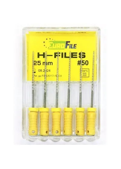 H-Files - ручные файлы, 25 мм, №50, сталь, 6 шт
