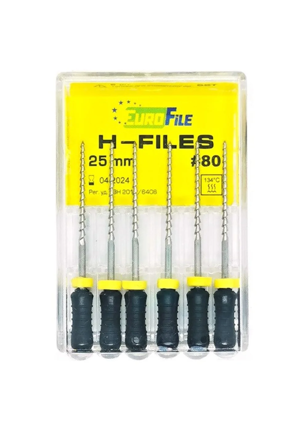 H-Files - ручные файлы, 25 мм, №80, сталь, 6 шт