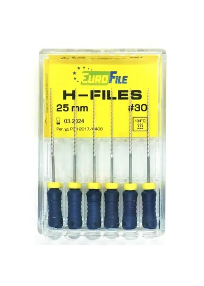 H-Files - ручные файлы, 25 мм, №30, сталь, 6 шт