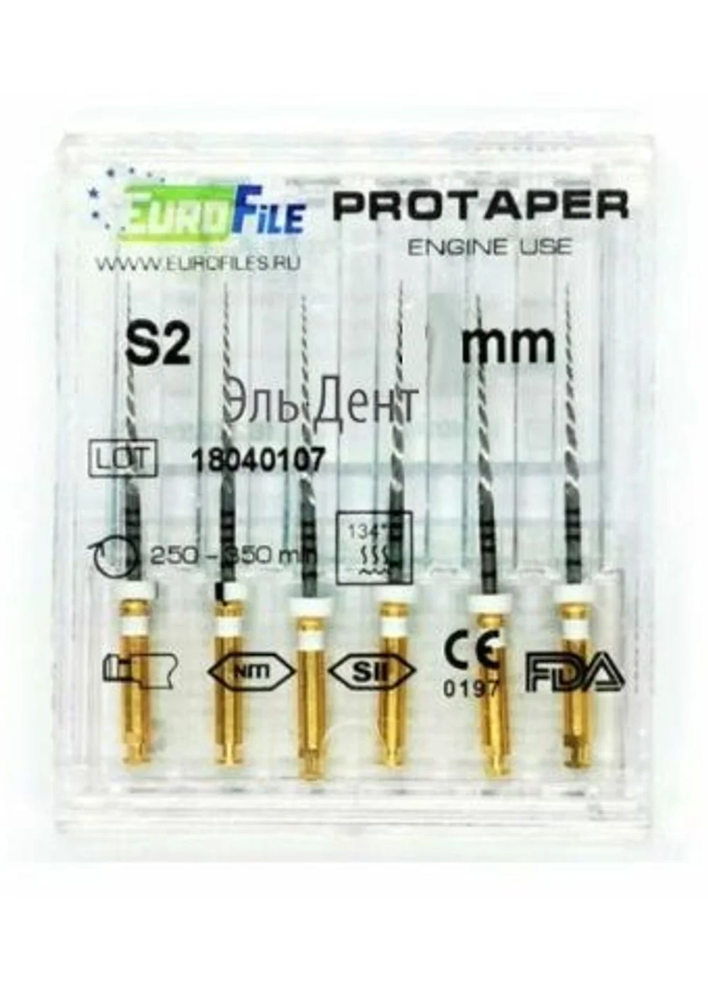 Ultratapers Engine Use S2, 31мм, машинные файлы, никель-титан, (6шт.).Eurofile