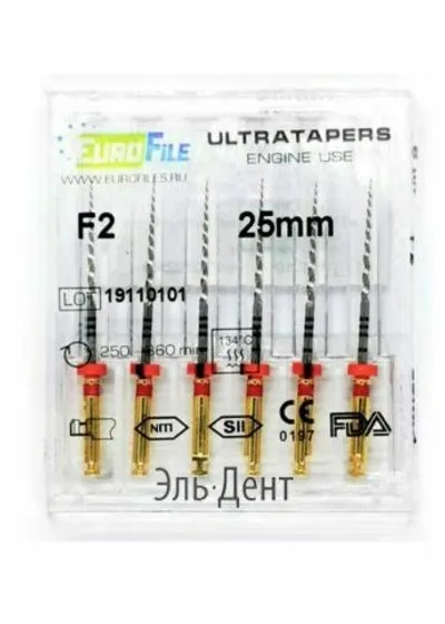 Ultratapers Engine Use F2, 25мм, машинные файлы, никель-титан, (6шт.).Eurofile