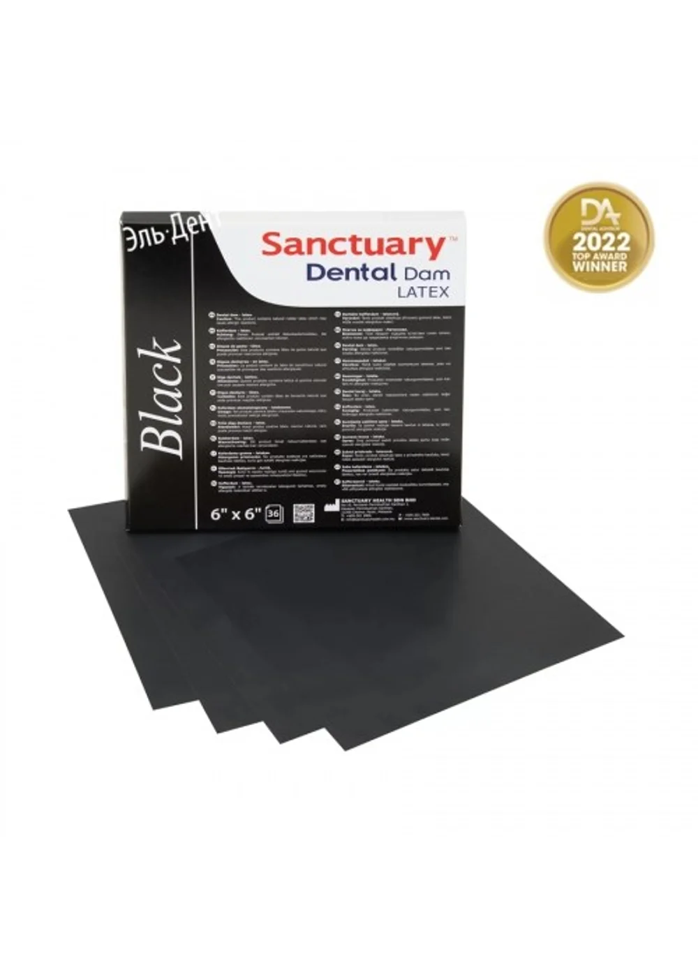 Коффердам Latex Dental Dams, черного цвета с ароматом мяты, средний, размеры 152мм. х 152мм., 36шт (упак.), SANCTUARY