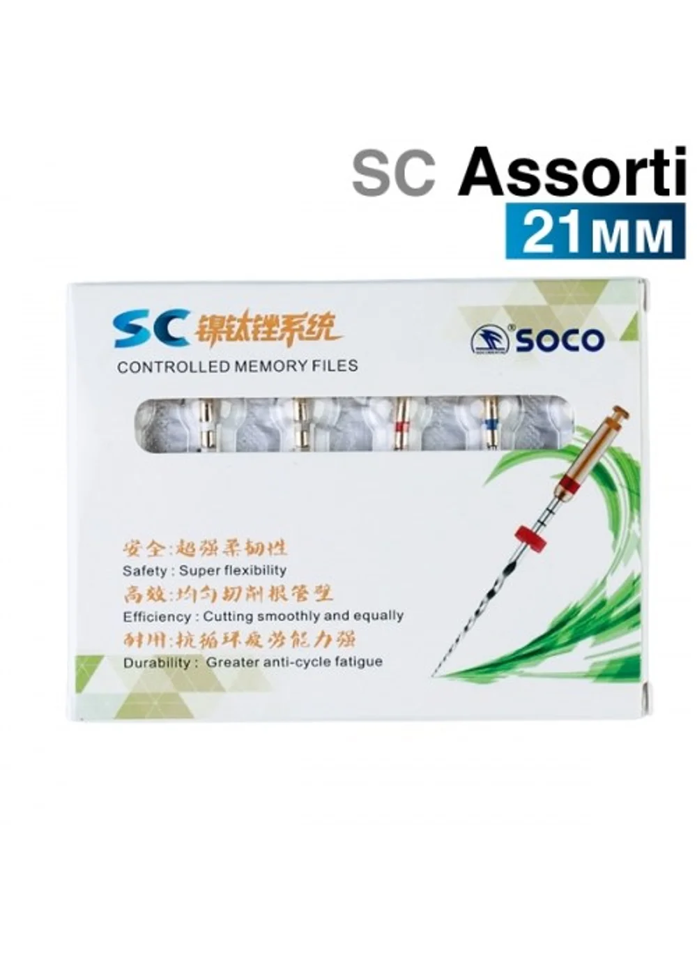 Машинный файл (SC), SOCO, ассорти, 21мм, никель-титан, 6шт