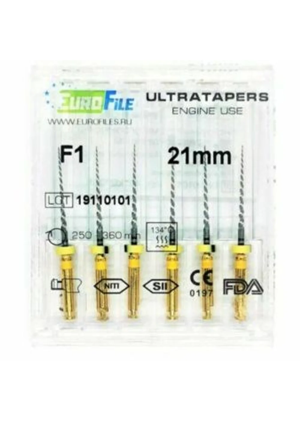 Ultratapers Engine Use F1, 21мм, машинные файлы, никель-титан, (6шт.).Eurofile