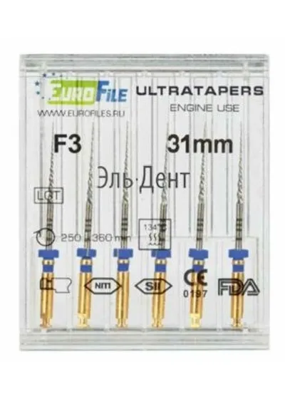 Ultratapers Engine Use F3, 31мм, машинные файлы, никель-титан, (6шт.).Eurofile