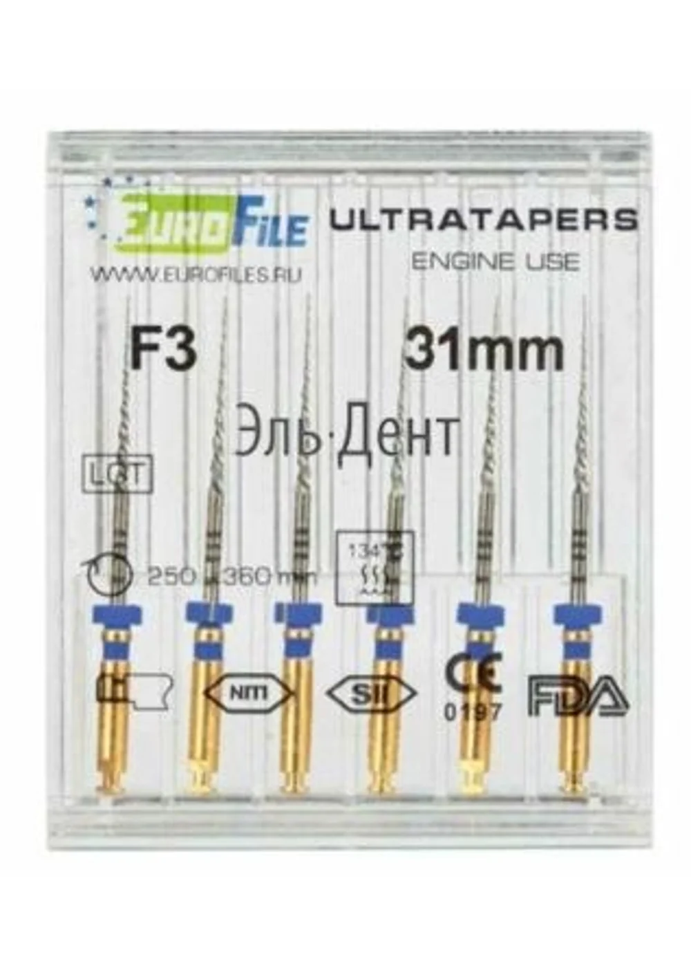 Ultratapers Engine Use F3, 31мм, машинные файлы, никель-титан, (6шт.).Eurofile