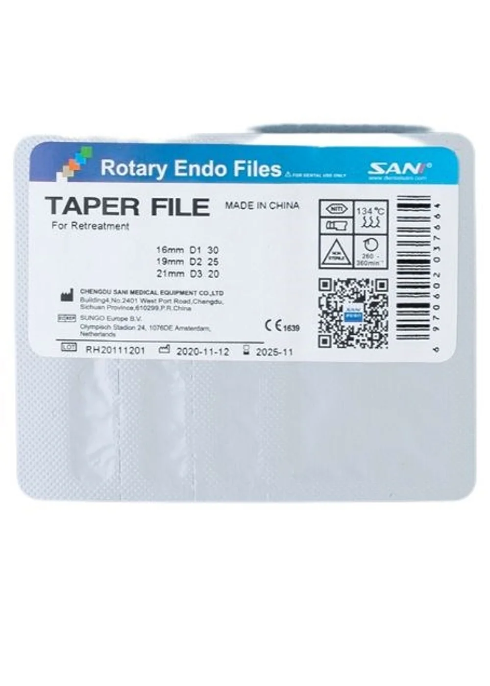 Файлы Rotary Endo File для ретритмента D1-D3 ассорти (3 шт) SANI