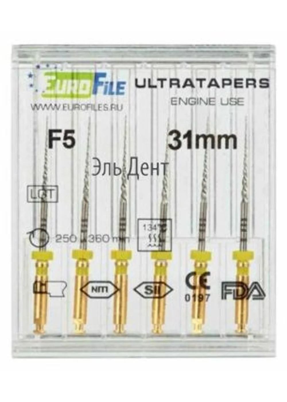 Ultratapers Engine Use F5, 31мм, машинные файлы, никель-титан, (6шт.).Eurofile