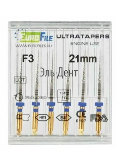 Ultratapers Engine Use F3, 21мм, машинные файлы, никель-титан, (6шт.).Eurofile