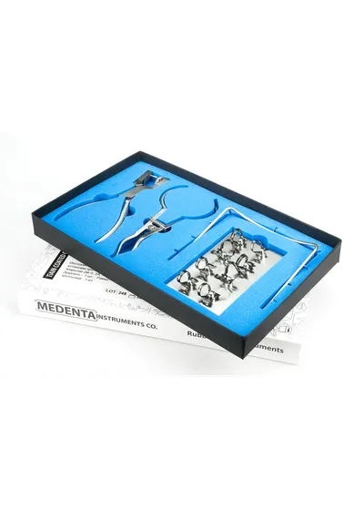 Medenta Rubber Dam Instruments TiAlN - комплект "Раббер Дам", 4 инструмента + 8 креплений с алюминий-титан-нитридным покрытием