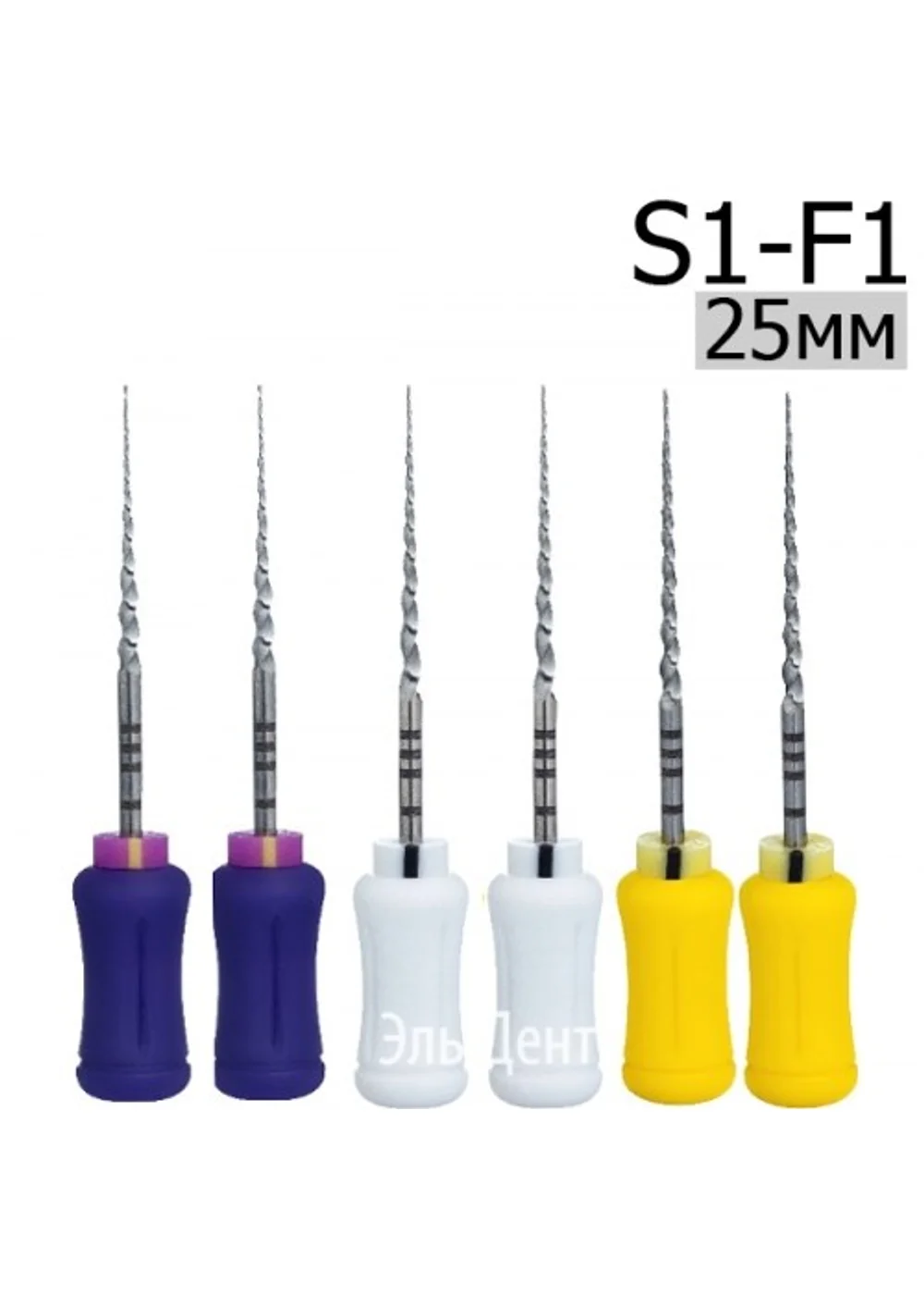 Ultratapers Hand 25мм, в наборе: S1-F1 (S1x2, S2x2, F1x2), ручные файлы, никель-титан, (6шт.) Eurofile