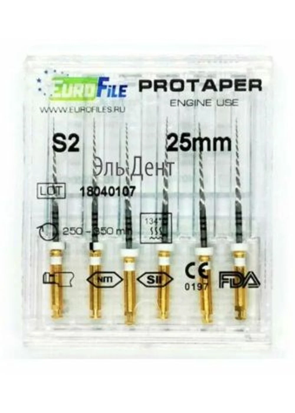 Ultratapers Engine Use S2, 25мм, машинные файлы, никель-титан, (6шт.).Eurofile