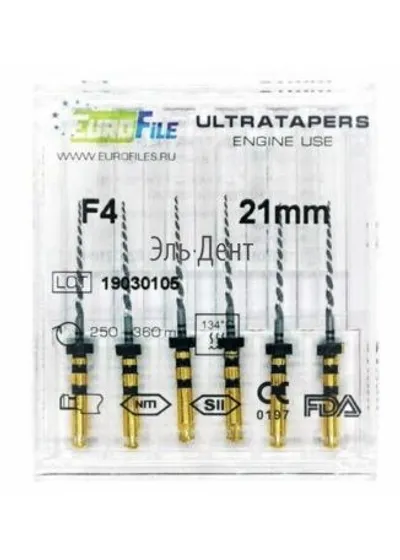 Ultratapers Engine Use F4, 21мм, машинные файлы, никель-титан, (6шт.).Eurofile