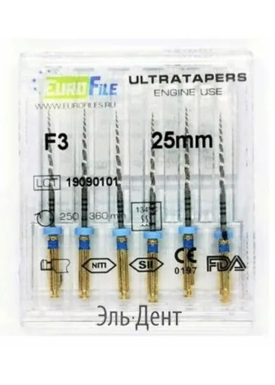 Ultratapers Engine Use F3, 25мм, машинные файлы, никель-титан, (6шт.).Eurofile
