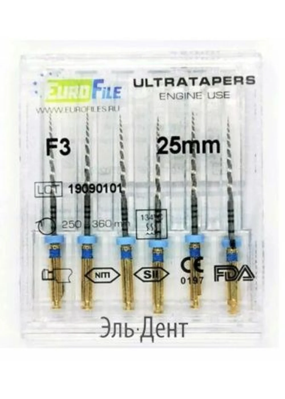 Ultratapers Engine Use F3, 25мм, машинные файлы, никель-титан, (6шт.).Eurofile