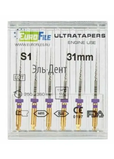 Ultratapers Engine Use S1, 31мм, машинные файлы, никель-титан, (6шт.).Eurofile