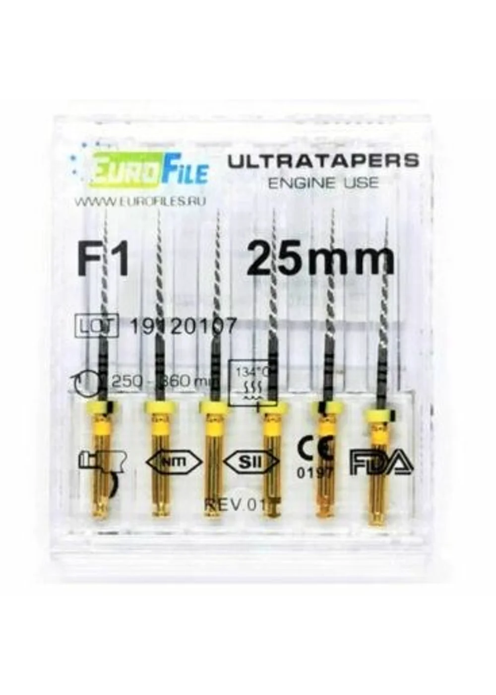Ultratapers Engine Use F1, 25мм, машинные файлы, никель-титан, (6шт.).Eurofile