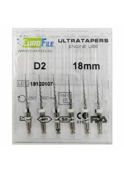 Ultratapers Engine Use D2, 18мм, машинные файлы для перелечивания,  никель-титан, (6шт.).Eurofile